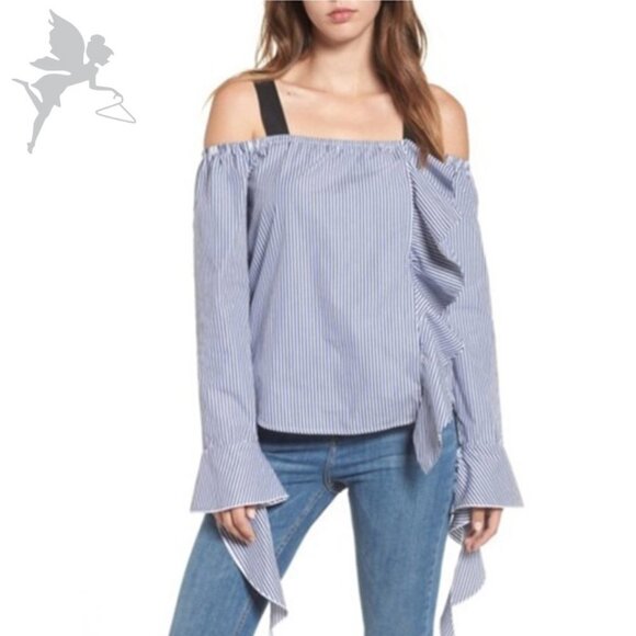 LEITH Grosgrain Ruffle Off-Shoulder top - Picture 1 of 8